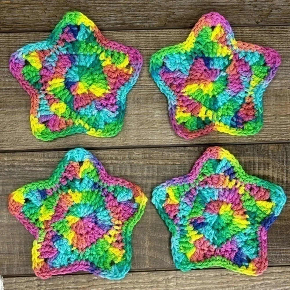 Rainbow‎ Star Cup Mug Coasters Set of 4 Handcrafted Crochet by Seller Cotton
